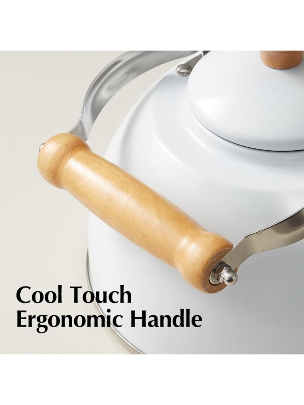 ROCKURWOK 1.6 Quart White Whistling Tea Kettle Stainless Steel Stovetop Tea Pot - Picture 5 of 6